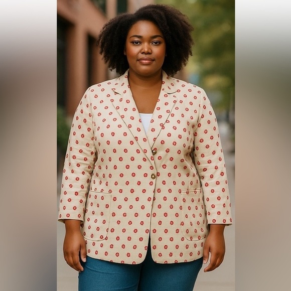LIZWEAR LIGHTWEIGHT RED & BEIGE PRINT CASUAL BUSINESS BLAZER SIZE 14 ❣️⭐️ - Picture 1 of 12